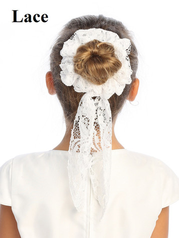 Swea Pea & Lilli LSP92 White Lace Hair Scrunchies w/ Bow