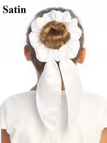 Swea Pea & Lilli LSP92 White Satin Hair Scrunchies w/ Bow