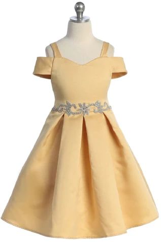 Crayon Kids C400 Gold Cold Shoulder Jeweled Waist Dress