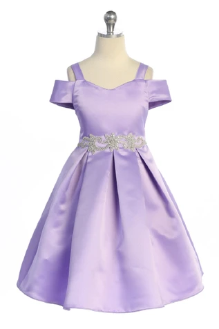 Crayon Kids C400 Lilac Cold Shoulder Jeweled Waist Dress