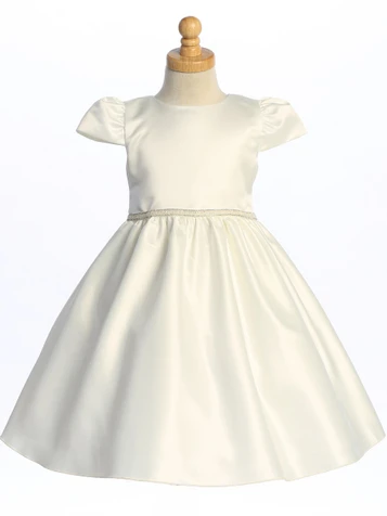 Blossom Satin Ivory Short Dress w/ Rhinestone Trim