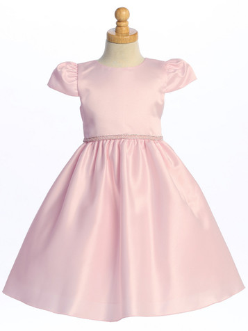 Blossom Pink Satin Short Dress w/ Rhinestone Trim