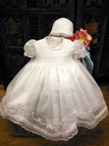 Will’beth Embroidered Flowers Christening Dress w/ Bonnet