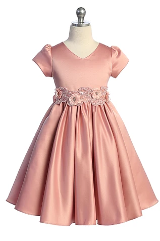 Just Kids Rose Satin Dress w/ Removable 3D Flower Belt