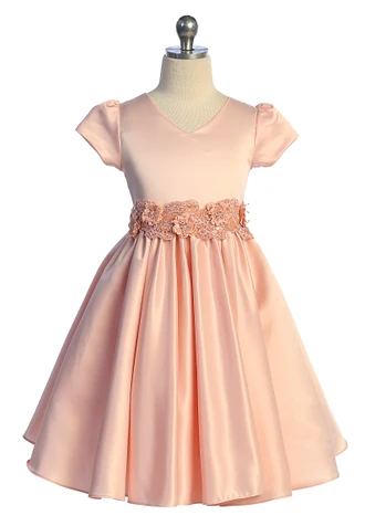 Just Kids Blush Satin Dress w/ Removable 3D Flower Belt