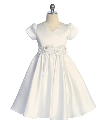 Just Kids White Satin Dress w/ Removable 3D Flower Belt