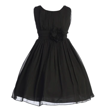 Just Kids Girls Black Flower Waist Chiffon Dress