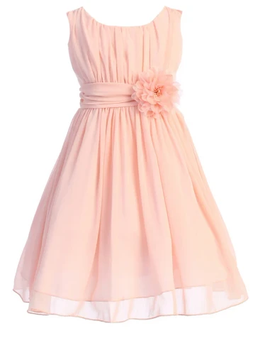 Just Kids Girls Blush Flower Waist Chiffon Dress