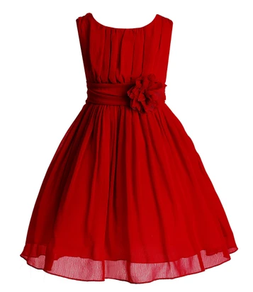 Just Kids Girls Red Flower Waist Chiffon Dress