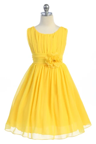 Just Kids Girls Yellow Flower Waist Chiffon Dress