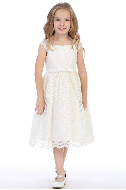 Swea Pea & Lilli BL309 Ivory Shiny Lace Overlay Dress - Size: 3T | Pink Princess