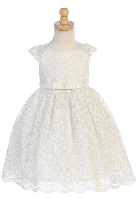 Swea Pea & Lilli BL309 Ivory Shiny Lace Overlay Dress - Pink Princess