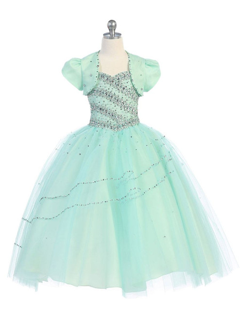 Mint Beaded Ball Gown w/ Bolero - Pink Princess
