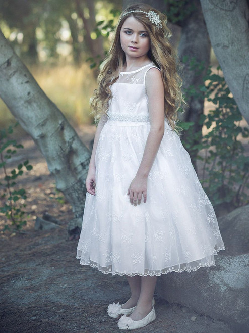 White Floral Lace Dress w/ Pearl Belt