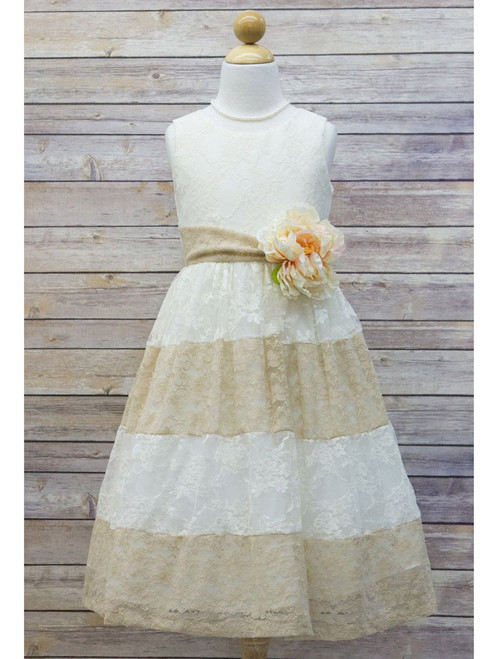 Ivory & Champagne Lace Color Block Dress - Size: 2 | Pink Princess