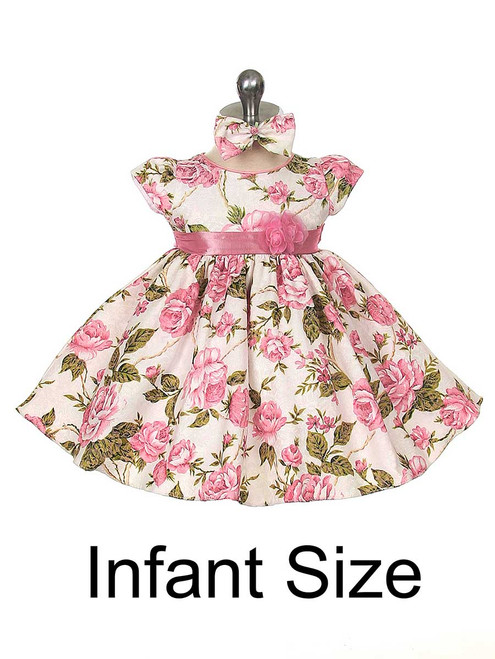 Pink Floral Print Jacquard Short Sleeve Dress - Pink Princess