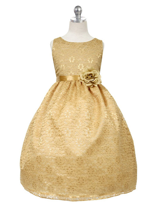 Gold Floral Lace Dress - Pink Princess