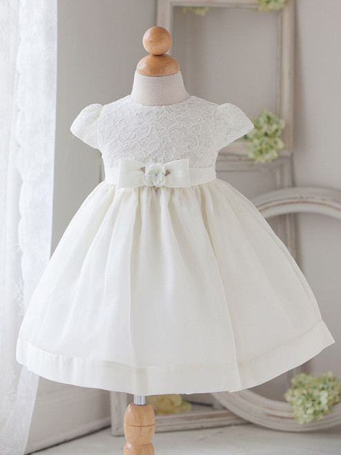 Little Girl's White Lace Flutter Sleeve Scoop Back Flower Girl Dress –  cuteheads