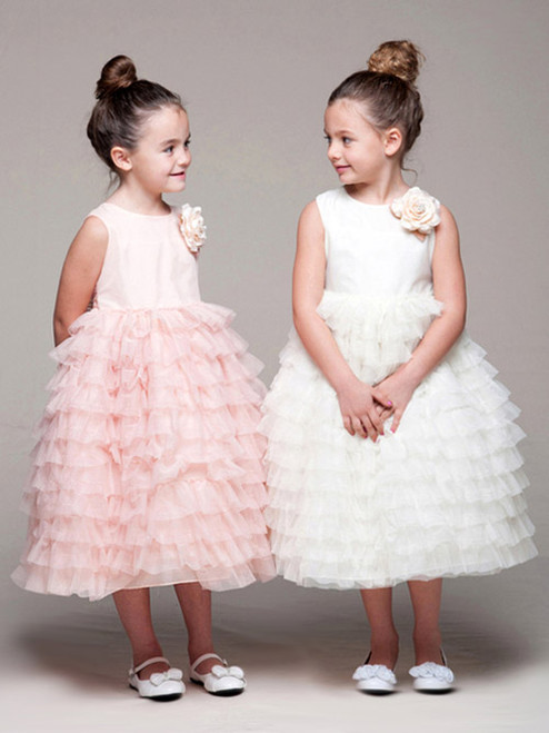 Peach Satin Bodice Layered Tulle Dress - Pink Princess