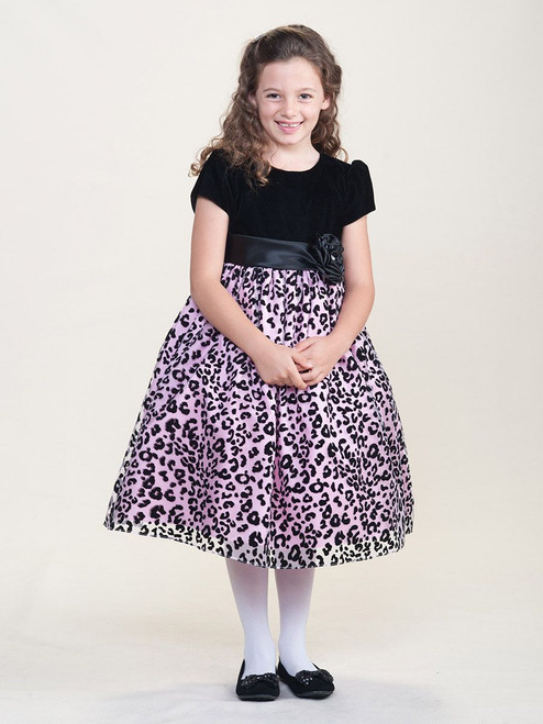 Black & Pink Holiday Dress w/ Velvet Bodice & Cheetah Overlay Skirt - Pink  Princess