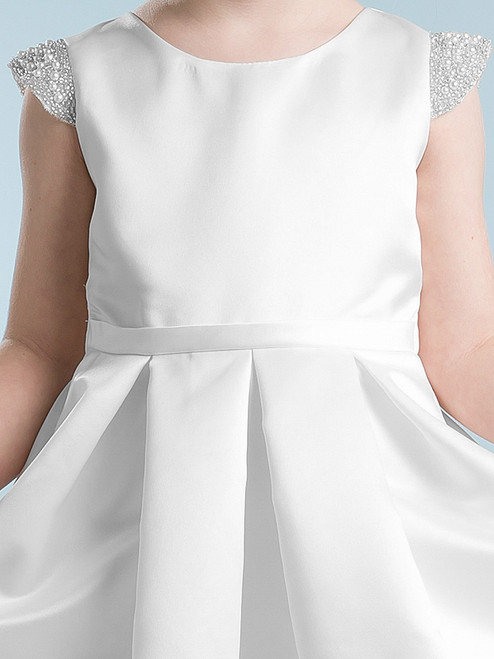 White Satin Dress w/ Pearl Cap Sleeve - Pink Princess White Satin Dress w/ Pearl Cap Sleeve - Pink Princess