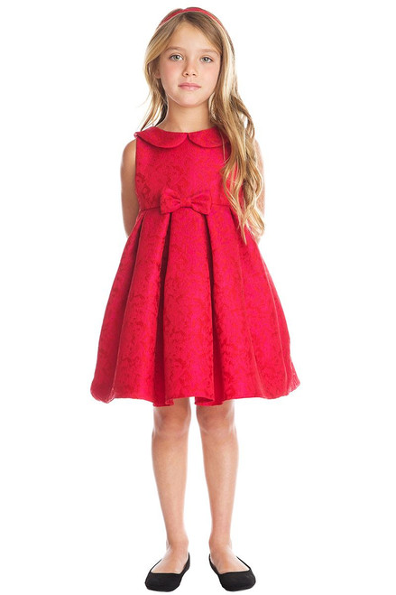 Sweet Kids SK707 Red Abstract Jacquard w/ Collar Dress - Pink Princess