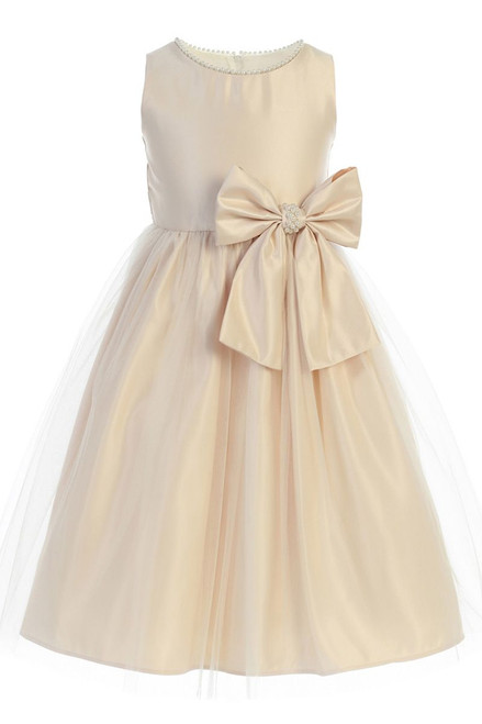 Sweet Kids SK781 Champagne Satin and Pearl w/ Tulle - Pink Princess