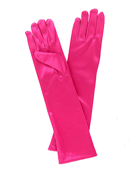 Fuchsia Long Satin Gloves - Pink Princess