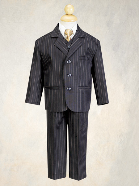 Black w/ Gold Boys Pin-Striped Suit - 5 Piece Suit- Final Sale - Size: 14 | Pink Princess