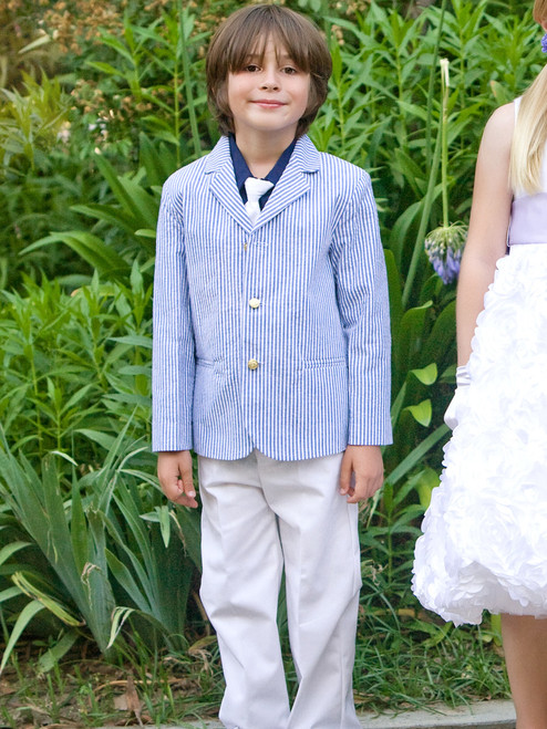 Blue/White Boys Striped Seersucker Suit 