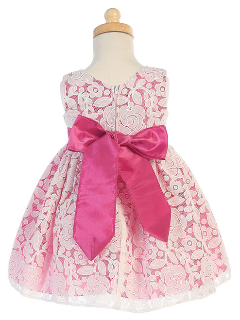 Fuchsia Floral Embossed Lace Dress - Pink Princess