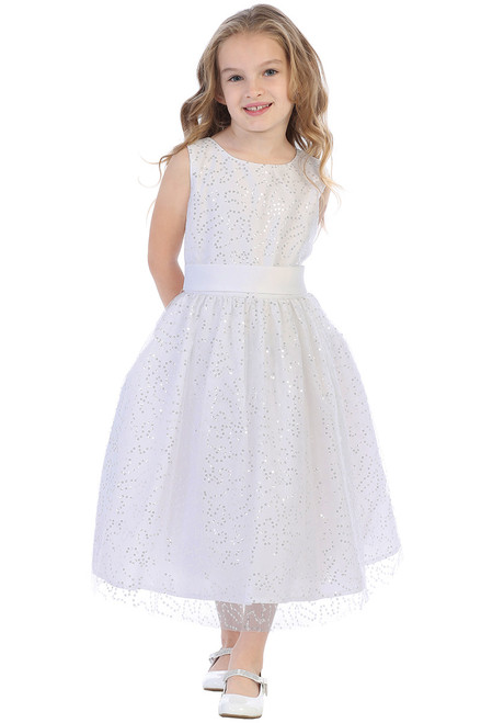 Swea Pea & Lilli SP615 White Tulle Dress w/ Sequins - Pink Princess