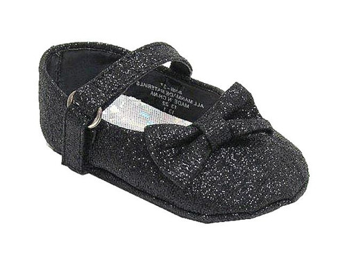 Infant Black Glitter Ribbon Shoes - Pink Princess