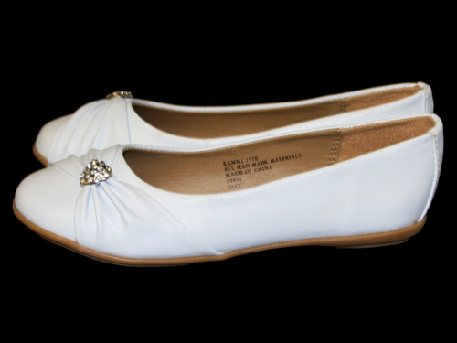 chinese dress ladies Women's Dress White Faux Leather Floral Cutout Round Toe Ballet Flats Shoes with Bow 6