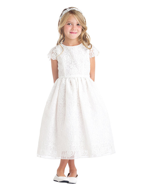 White Classic Floral Embroidered Organza Dress - Pink Princess