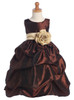 Blossom Brown Sleeveless Gathered Taffeta Dress w/ Detachable Sash