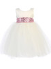 Ivory Satin & Tulle Dress w/ Sequined Sash