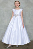 Calla D-787 White Full Length Satin Dress w/ Rhinestone Bow Belt