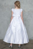 Calla D-787 White Full Length Satin Dress w/ Rhinestone Bow Belt