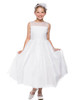 White Communion Organza Dress w/ Pearled Illusion Neckline White Communion Organza Dress w/ Pearled Illusion Neckline