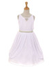 White Chiffon Pleated Pearl Belt Dress White Chiffon Pleated Pearl Belt Dress