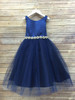 Navy Satin & Tulle Dress w/ Gem Belt Navy Satin & Tulle Dress w/ Gem Belt