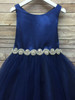 Navy Satin & Tulle Dress w/ Gem Belt Navy Satin & Tulle Dress w/ Gem Belt