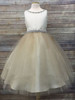 Ivory/ Champagne Satin & Tulle Dress w/ Gem Neckline & Belt