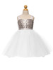Silver & White Sequined Bodice w/ Tulle Skirt & Sash