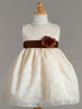 Ivory Lace Pattern Dress w/ Brown Polysilk Sash & Flower