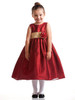 Red Polyester Dupioni Dress w/ Gold Organza Sash