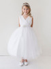 White Glitter V Neck Tulle Dress w/ Rhinestone Brooch White Glitter V Neck Tulle Dress w/ Rhinestone Brooch