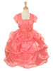 Coral Satin Organza Pickup Dress w/ Gathered Top & Bolero