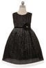Black Sequin Holiday Dress w/ Velvet Flower Sash Black Sequin Holiday Dress w/ Velvet Flower Sash